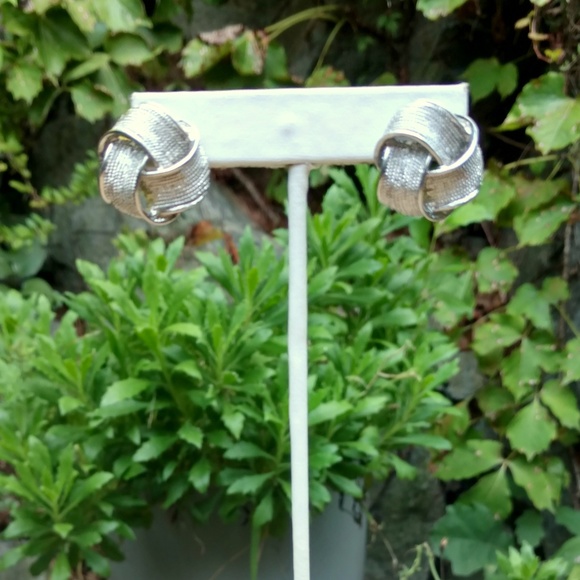 Textured post back silver tone earrings - Picture 2 of 4